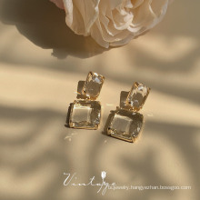 Shangjie OEM joyas Fashion Ins Bling Earring Danity Silver Needle Crystal Earring Vintage Square Pendant Earrings for Girls Gift
